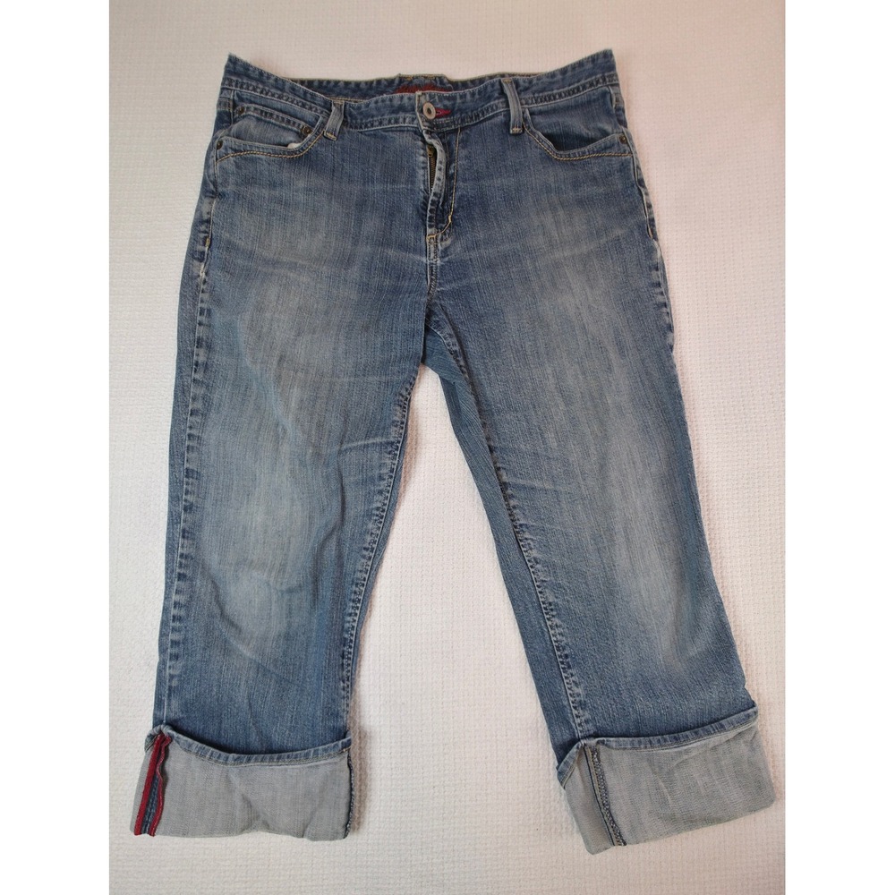 Eddie Bauer Denim Cropped Jeans Womens 16 Blue Cuffed Mid Rise Excellent